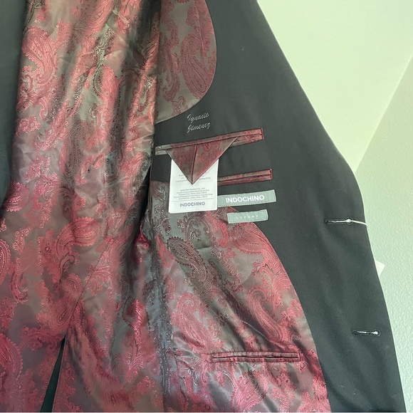 Indochino Luxury Men's NWT CUSTOM SIZE Suit Blazer 40R Black Red Wool Blend - Picture 5 of 9